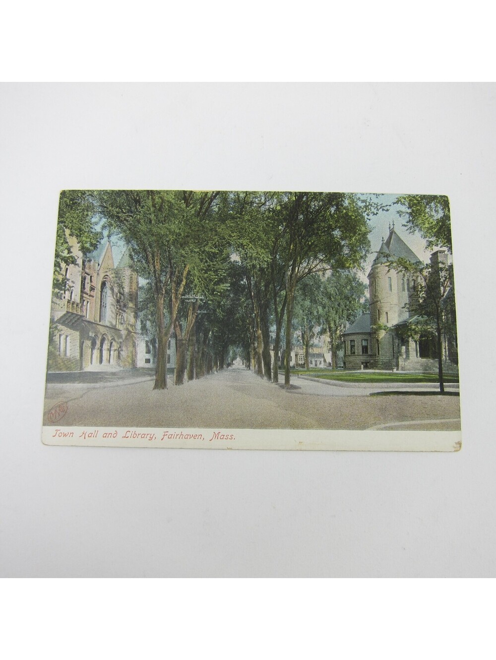 Postcard Fairhaven Massachusetts Town Hall & Library Trees Antique Unposted RARE